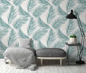 Elegant Palm Leaves Textured Vinyl Wallpaper in Teal