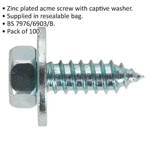 100 Pack of Zinc Plated M14 Acme Screws with Captive Washers for DIY Projects