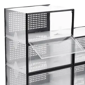 Set of 12 Clear Plastic Stackable Foldable Shoe Storage Box Organiser 34cm W x 24cm D x 18cm H