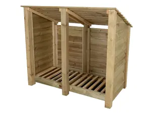 Wooden log store (roof sloping back) W-146cm, H-126cm, D-88cm - natural (light green) finish