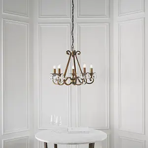 Luminosa Oksana 5 Light Multi Arm Ceiling Pendant Chandelier Antique Brass, E14