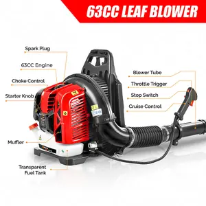 BU-KO 63CC Petrol Backpack Leaf Blower - Powerful 2 Stroke Air Cooled Engine