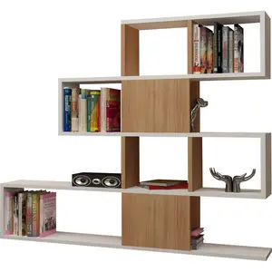 Karlin Geometric Bookcase Bookshelf Shelving Unit White/Teak