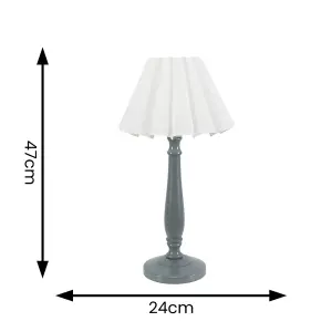 ValueLights Victoria Grey Wood Candlestick Table Lamp with White Scallop Taper Shade & Bulb