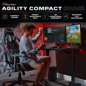 X-Rocker Agility Compact Gaming Chair Racing PC Reclining Adjustable PC Gaming Seat for Kids and Juniors - RED