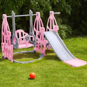 3 in 1 Pink and Grey Slide and Swing Set Play Set with Basketball Hoop W 1330 x D 1530 x H 1030 mm