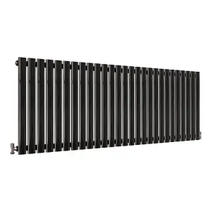 Horizontal Black Single Oval Panel Radiator (H)600mm x (W)1593mm, 5582 BTU.