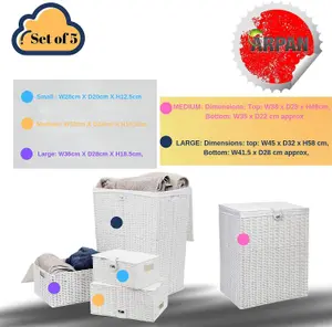 Arpan Resin Laundry, Storage Basket Set with Lid - 5PCS Hamper, Bathroom Bin, Bedroom Organizer for General Storage Washing Cloths