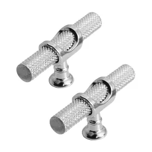 DecorAndDecor - AMELIA Polished Nickel Knurled T-Bar Kitchen Cabinet Pull Knob Handles - Pair