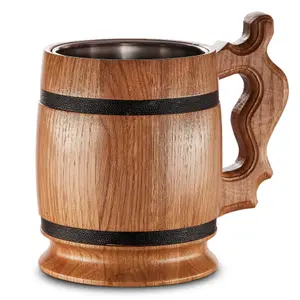 Handmade Large Oak Wooden Tankard Mug - Amazing Craftsmanship and Quality Materials - Metal Lining, Heavy Duty, & Long-Lasting Mug