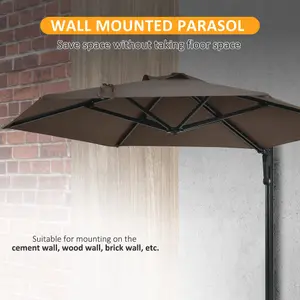 Outsunny Wall-Mounted Parasol Patio Umbrella with Hand to Push System Khaki