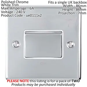 2 PACK 6A Extractor Fan Isolator Switch CHROME & White Trim 3 Pole Shower