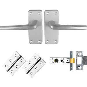 Commercial Straight Door Handle & Latch Pack - Satin Aluminium Lever Backplate