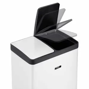 Kitchen Rubbish Recycling Pedal Bin 60L Dual 2 Waste Compartment White