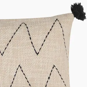 Parin Zig-Zag Embroidered Cushion - Cotton - L30 x W50 x H1 cm - Off White