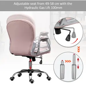 Vinsetto Office Chair Ergonomic 360 degree Swivel Diamante Tufted Home Work Velour Padded Base 5 Castor Wheels Pink