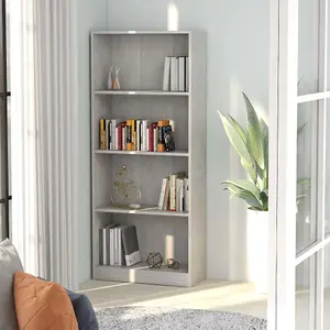 Berkfield 4-Tier Book Cabinet Concrete Grey 60x24x142 cm Engineered Wood