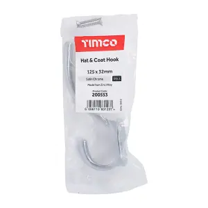 Timco - Hat & Coat Hook - Satin Chrome (Size 125 x 32mm - 1 Each)