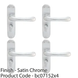 4 PACK - Smooth Rounded Bathroom Latch Door Handle - Satin Chrome Lever on Backplate