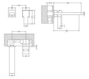 Contemporary Square Wall Mount 2 Tap Hole Basin Mixer Tap - Chrome