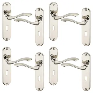 URBNLIVING 184mm Length 8 Pcs Kensington Metal & Polished Nickel Lever Latch Door Keyhole Handle Set