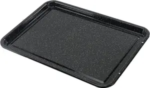 SPARES2GO Large Enamel Oven Shallow Baking Tray Sheet Raised Centre Non Stick Pan x 2