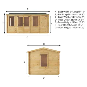 Waltons 5.1m x 3m Wooden Log Cabin Garden Room with Side Shed Apex Roof Summerhouse