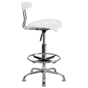 Vibrant Chrome Drafting Stool with Tractor Seat White