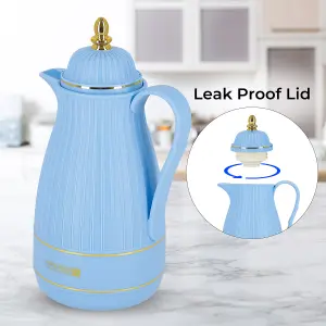 Royalford Glass Vacuum Flask Tea Carafe Airpot 1000ML, Blue