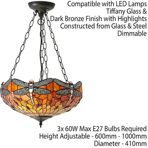 Tiffany Glass Hanging Ceiling Pendant Light Orange Dragonfly 3 Lamp Shade i00111