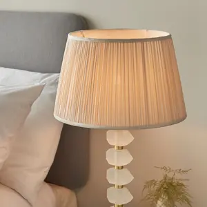 Luminosa Annabelle & Freya Base & Shade Table Lamp Frosted Crystal & Oyster Silk