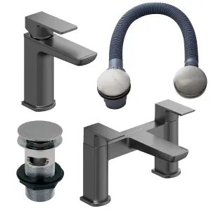 Zoia Gun Grey Basin & Bath Filler Tap Package Inc Basin & Bath Waste