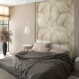 Galerie Kumano Beige Repeatable Palm Leaf 4-Panel Wallpaper Mural