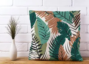 Tropical Floral Leaves Green Brown Cushions 45cm x 45cm