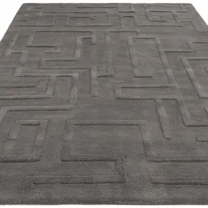 Handmade Modern Charcoal Abstract Wool Easy to Clean Rug for Living Room & Bedroom-120cm X 170cm