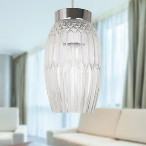 First Choice Lighting Facet Chrome with Clear Faceted Glass Pendant Shade