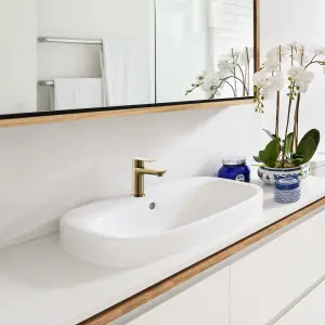 Brushed Gold Bathroom Sink Taps Mono Square Basin Taps Single Handle Bathroom Mixer Taps