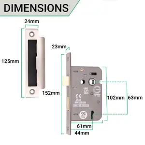 EAI Bathroom Lock 65mm / 44mm Backset SATIN NP for Internal Wooden Bathrooms Accepts 5mm Square Spindle CE UKCA & Fire Door App