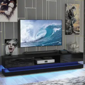 TV Unit 180cm Sideboard Cabinet Cupboard TV Stand Living Room High Gloss Doors - Black