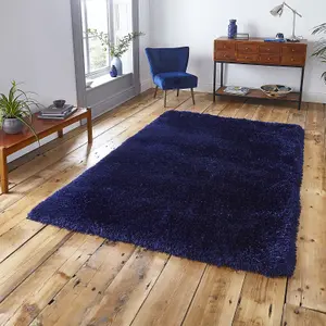 Dark Navy Plain Shaggy Handmade Modern Easy to clean Rug for Bed Room Living Room and Dining Room-80cm X 150cm