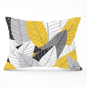 Yellow Grey Feather Leaves Cushions 33cm x 48cm