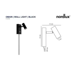 Nordlux Omari Indoor Living Dining Bedroom Wall Light in Black (Diam) 7cm