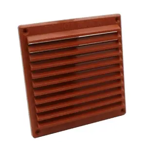 H-Smart Terracotta Louvre Air Vent 6'' x 6'' Plastic Grille with Removable Flyscreen Cover, 166 x 160mm.