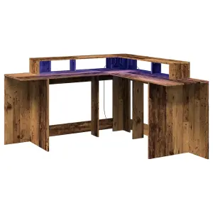 Berkfield Desk with LED Lights Old Wood 152x152x91 cm Engineered Wood