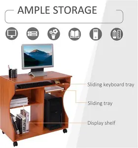 HOMCOM Computer Desk On Wheels, Movable Workstation With Sliding Keyboard Tray, Storage Shelves, 80x48x76cm | Aosom UK