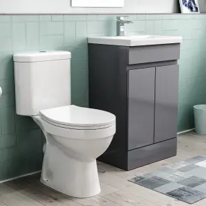 Nes Home Flat Pack 500mm Steel Grey Basin Vanity & Close Coupled Toilet Set