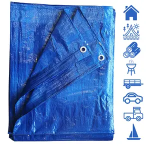 Blue Tarpaulin - (L)3m x (W)2m - Heavy Duty Waterproof  - Metal Fixing Eyelets & Rope Reinforced Hems