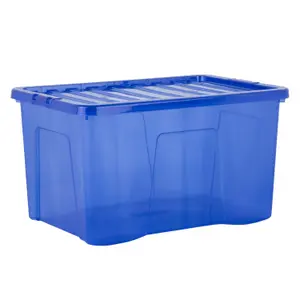 Wham Crystal 10 x 60L Plastic Storage Boxes with Lids. Large Size, Strong. Made in the UK Tint Spectrum Blue