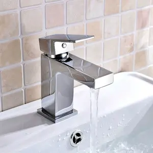 Nes Home Cube Square Basin Mono Mixer Tap & Waste Chrome