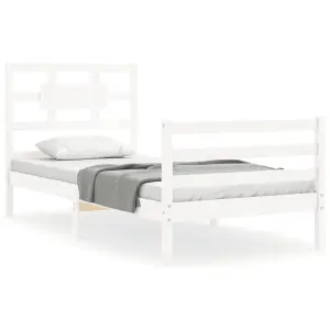 Berkfield Bed Frame with Headboard White 90x200 cm Solid Wood